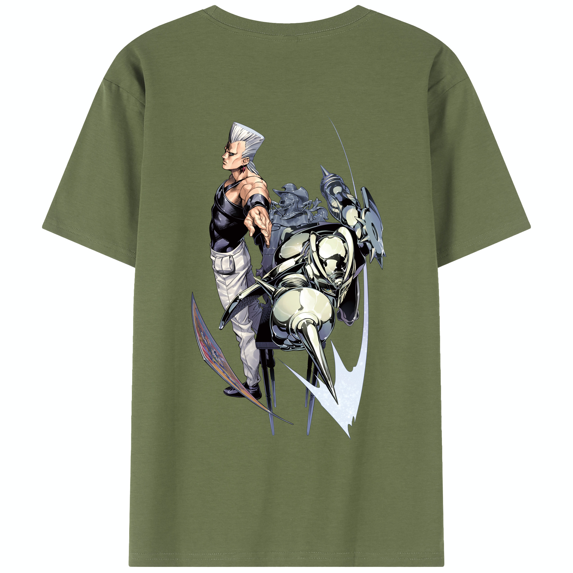 （画像用） ジョジョの奇妙な冒険 ジャン＝ピエール?ポルナレフ JoJo's Bizarre Adventure Jan Pierre Polnareff 綿100％半袖Tシャツ（背面プリント）